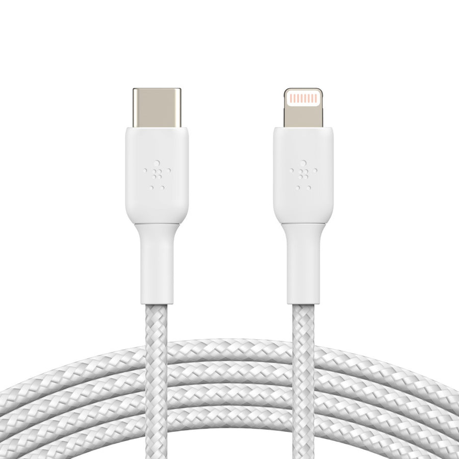 Belkin BoostCharge Braided Lightning to USB-C Cable (1m/3.3ft) - White (CAA004bt1MWH), 480Mbps, 10K+ bend, Apple iPhone/iPad/Macbook, 2 Years Warranty