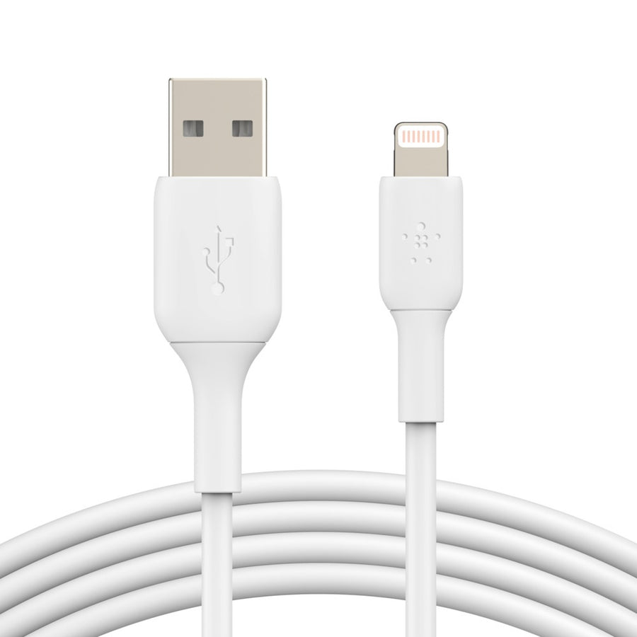 Belkin BoostCharge Lightning to USB-A Cable (2m/6.6ft) - White (CAA001bt2MWH), 480Mbps, 8K+ bend, Apple iPhone / iPad / Macbook, 2 Years Warranty