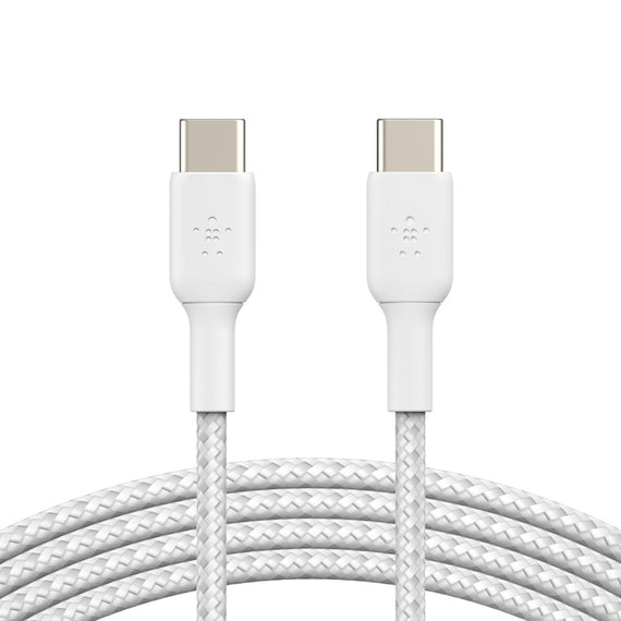 Belkin BoostCharge Braided USB-C to USB-C Cable (1m/3.3ft) -White (CAB004bt1MWH), 480Mbps,10K+ bend,Samsung Galaxy,iPad,MacBook,Google,OPPO,Nokia,2YR