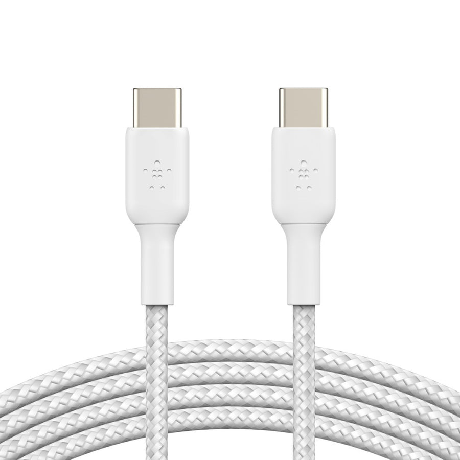 Belkin BoostCharge Braided USB-C to USB-C Cable (1m/3.3ft) -White (CAB004bt1MWH), 480Mbps,10K+ bend,Samsung Galaxy,iPad,MacBook,Google,OPPO,Nokia,2YR