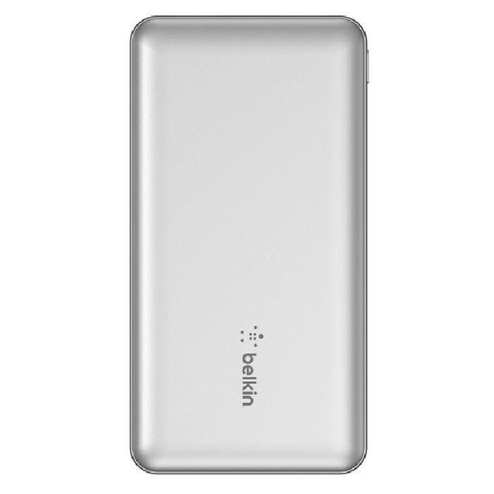 Belkin BoostCharge USB-C PD Power Bank 10K + USB-A to USB-C Cable - Silver (BPB011btSL), 2x USB-A Ports, 1x USB-C Ports, 2YR