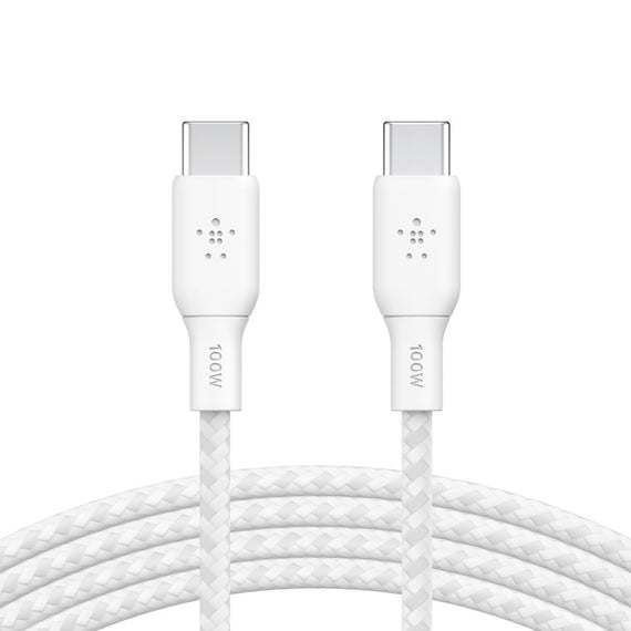 Belkin BoostCharge USB-C to USB-C Cable 3M - White (CAB014bt3MWH), 100W, 480Mbps,30K bend, Samsung Galaxy,iPad,MacBook,Google,OPPO,Nokia,2YR