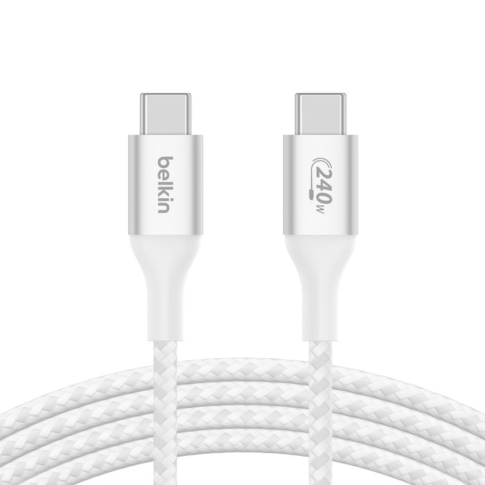 Belkin BoostCharge USB-C to USB-C Cable 1M - White (CAB015bt1MWH), 240W, 480Mbps, 30K bend, Samsung Galaxy, iPad, MacBook, 2 Years Warranty