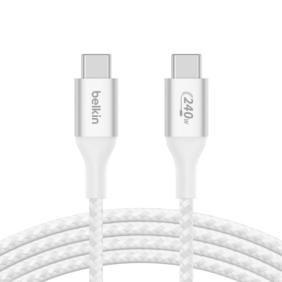 Belkin BoostCharge USB-C to USB-C Cable 1M - White (CAB015bt1MWH), 240W, 480Mbps, 30K bend, Samsung Galaxy, iPad, MacBook, 2 Years Warranty