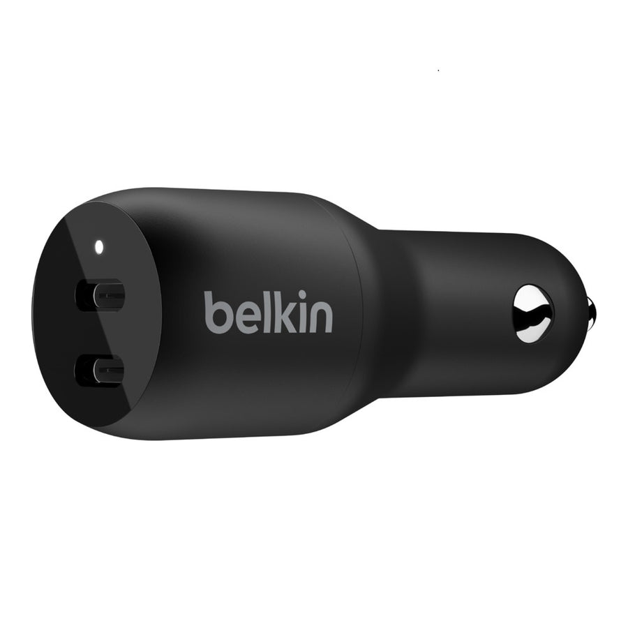 Belkin BoostCharge Dual USB-C Car Charger 36W - Black (CCB002btBK), 2xUSB-C (18W), Dual Port Fast Charger, 2YR