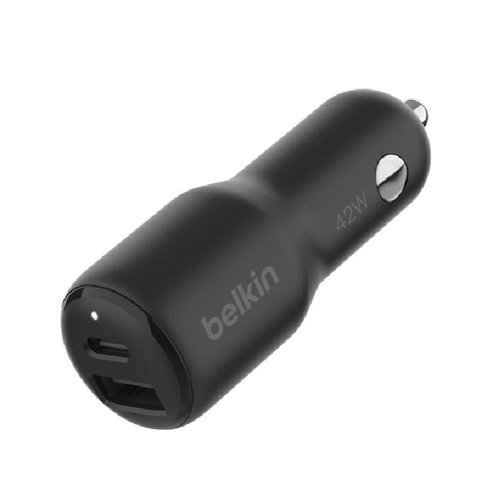 Belkin Universal 42W Dual Port Car Charger with PPS - Black (CCB005BTBK), 1xUSB-C (PD, 30W), 1XUSB-A(12W), Dual Port Fast & Compact Charger, 2YR