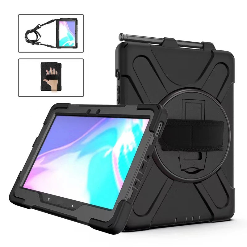 Generic Rugged Samsung Galaxy Tab Active4 Pro / Tab Active Pro (10.1') Case Black - Built-in-Kickstand,Adjustable Hand Strap, Pen Holder, ShockProof