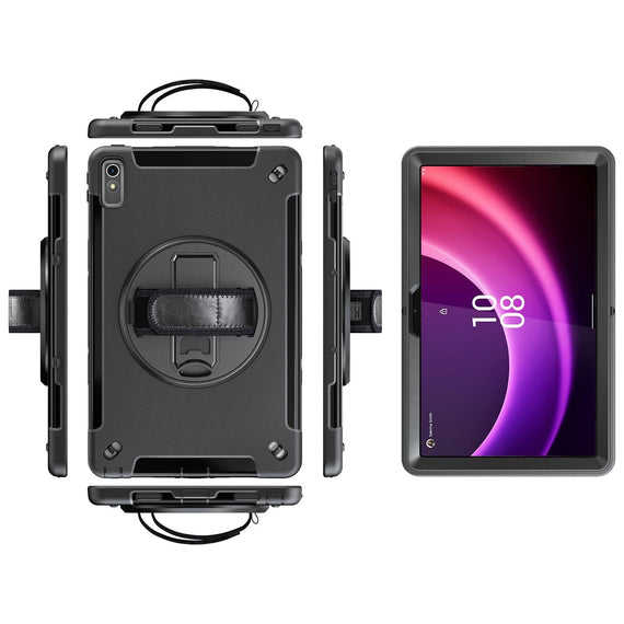 Generic Rugged Lenovo Tab P11 (11') (2nd Gen) Case + Screen Protector Black - Built-in-Kickstand,Adjustable Hand Strap,Reinforced Corners,Raised Edges