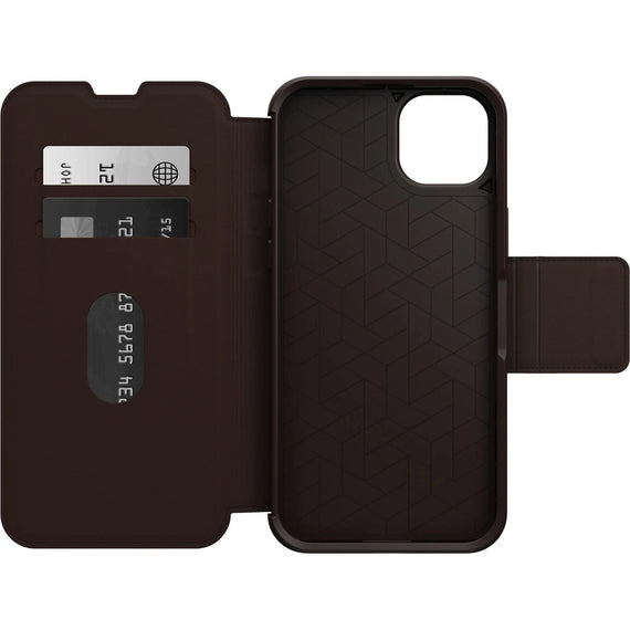OtterBox Strada Apple iPhone 14 Plus Case Brown - (77-88554), DROP+ 3X Military Standard, Leather Folio Cover, Card Holder, 7 Years Warranty