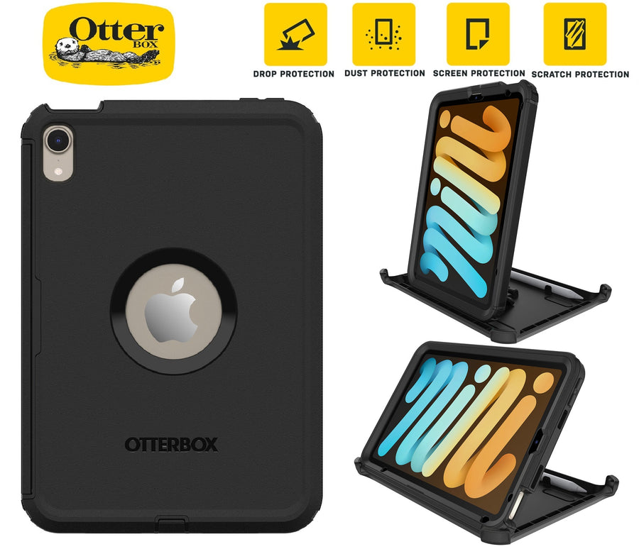 OtterBox Defender Apple iPad Mini (A17 Pro)/ iPad Mini (8.3') (6th Gen) Case Black - (77-87476), DROP+ 2X Military Standard, 7 Years Warranty