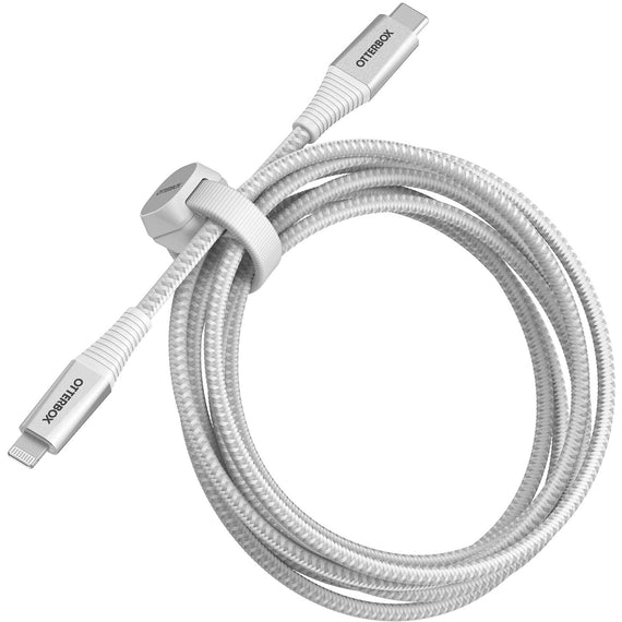 OtterBox Lightning to USB-C Fast Charge Premium Pro Cable (2M) - White (78-80891), 3 AMPS (60W), MFi, 30K Bend/Flex,Braided, 2 Years Warranty