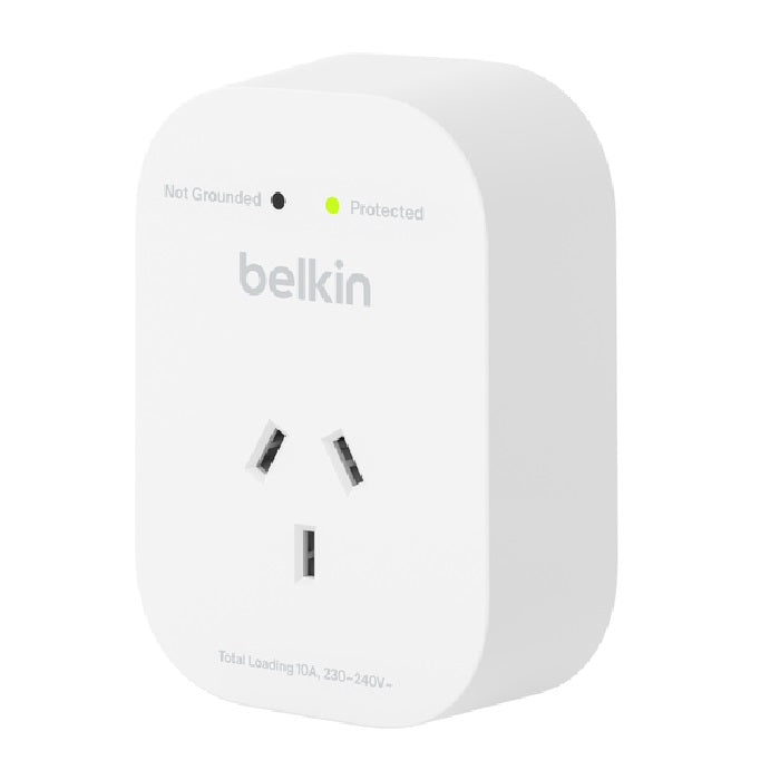 Belkin 1-Outlet Surge Protection - White (SRA010AU), 1800 Joules Protection ,impact resistant, prevents scratches, dents & rust,2YR Power Board