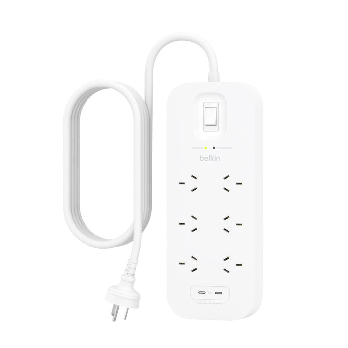 Belkin SurgePro 6-Outlet Surge Protector with Dual USB-C 30W - (SRB006AU2M), Dual USB-C ports, 2M Power cord, $50,000 CEW, RCM Safety Certified