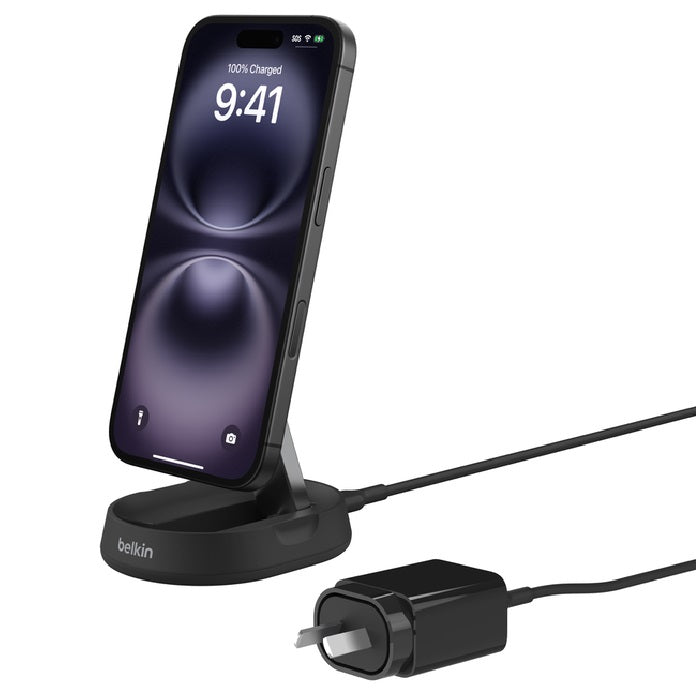 Belkin BoostCharge Pro Convertable Magnetic Wireless Charging Stand with Qi2 15W, Black(WIA008auBK), 20W Power Supply With USB - C Cable