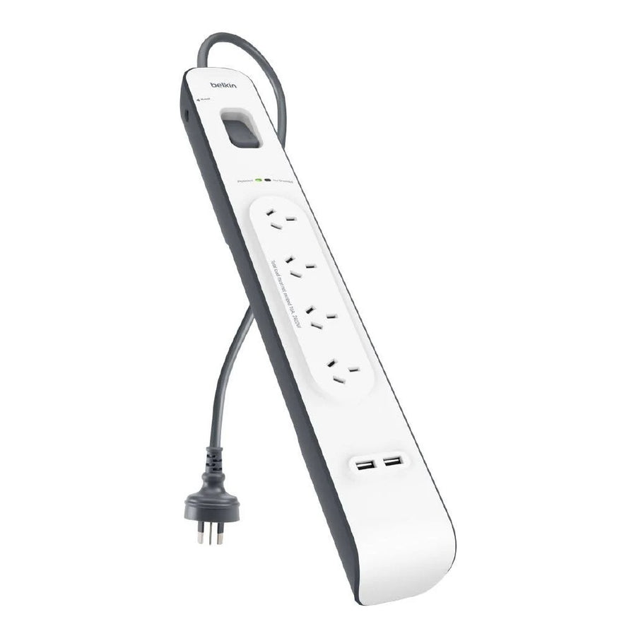 Belkin SurgePlus BSV401 4-Outlet 2-Meter Surge Protection With Two 2.4 amp USB Charging Ports, Complete Three-line AC protection, 2 Years Warranty