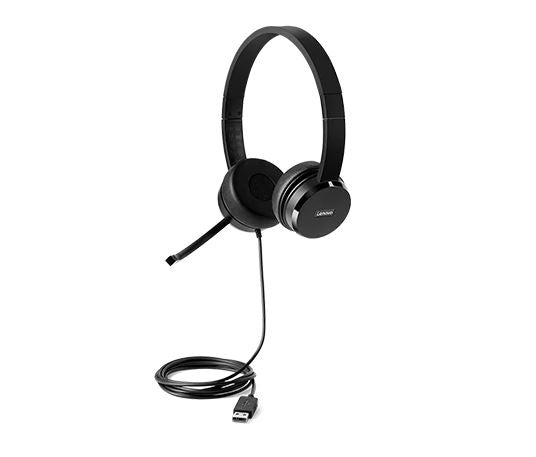 LENOVO 100 USB2.0 Type A Stereo 1.8m rotatable boom microphone passive noise cancellation Headset Black