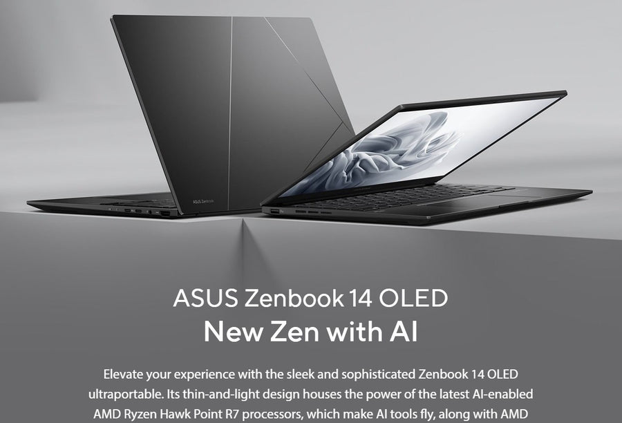 ASUS ZenBook 14'AMD AI R7 3K (2880 x 1800) OLED 16:10,  LPDDR5X 32G, 1TB PCIE G4 Jade Black Win11 Home Notebook ~i7