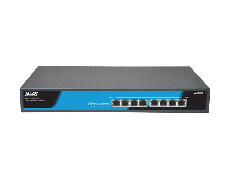 Alloy AS2008-P  8 Port Unmanaged Fast Ethernet 802.3at PoE Switch, 150 Watts