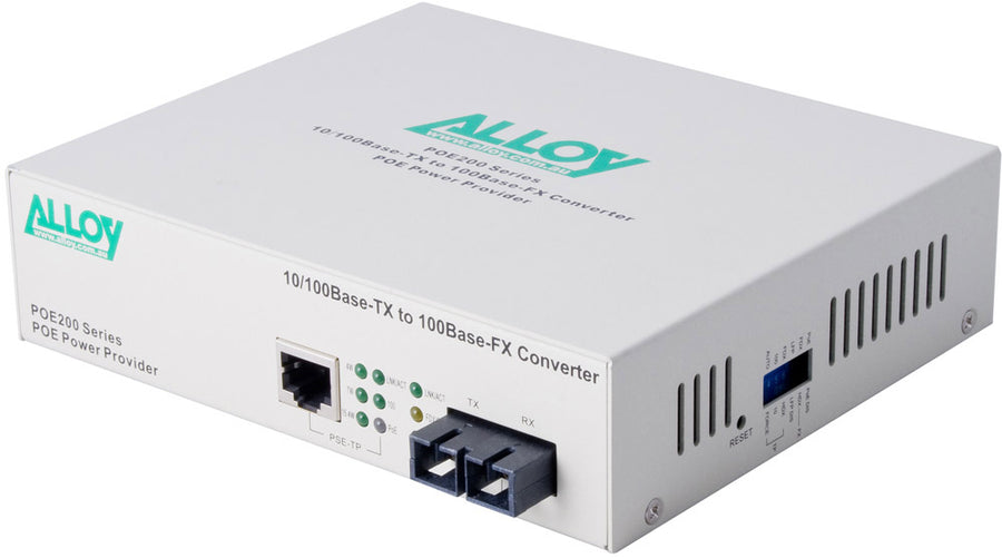 Alloy POE200SC.20 10/100Base-TX to 100Base-FX Single Mode Fibre (SC) Converter, provides PoE power (RJ-45). 20km