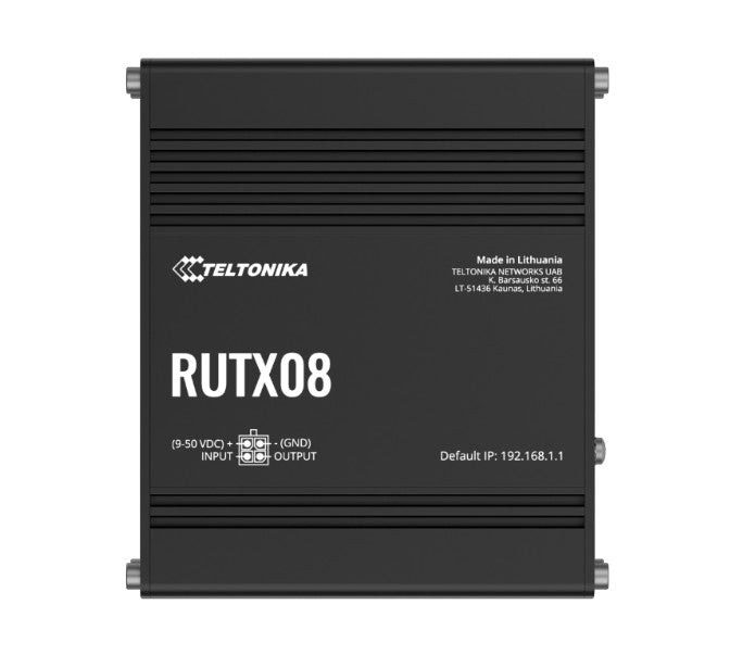 Teltonika RUTX08 Industrial Ethernet Router, Next Gen VPN Router for Professional Applications, Quad-Core CPU, 256 MB RAM, PSU included