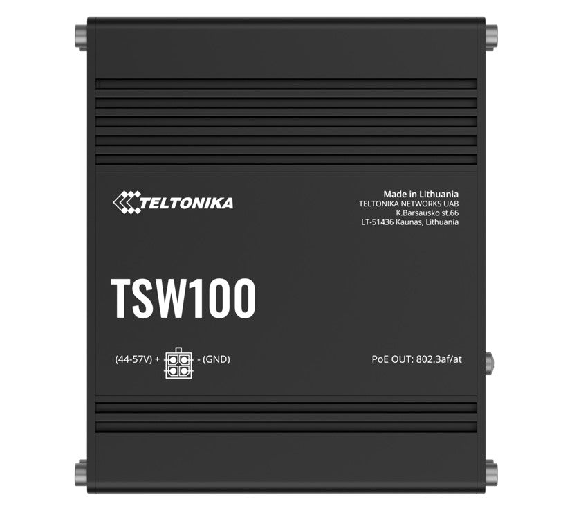 Teltonika TSW100 Industrial POE+ Ethernet Switch, 4 x PoE+ Ports, Power Up to 120W, 5 x Gigabit Ethernet with speeds up to 1000 Mbps, PSU included