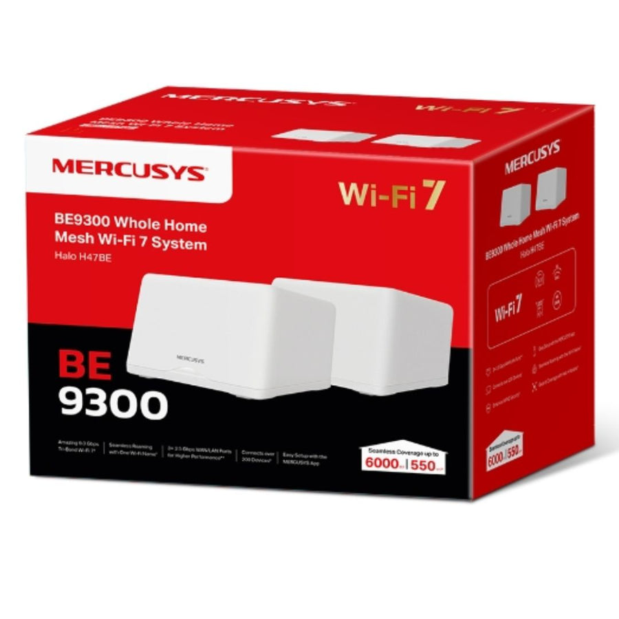 Mercusys Halo H47BE(2-pack) BE9300 Whole Home Mesh Wi-Fi 7 System, 9214 Mbps Tri-Band, Up to 550m² (WIFI7)