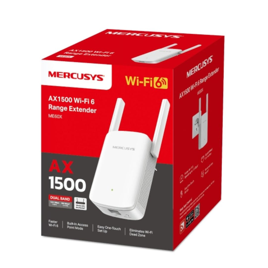 Mercusys ME60X AX1500 Wi-Fi 6 Range Extender, Dual Band Speeds up to 1500Mbps, 300Mbps@2.4 GHz, 1201Mbps@ 5 GHz