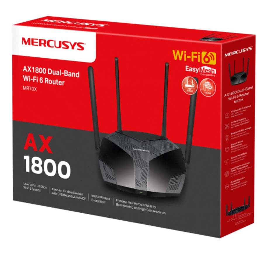 Mercusys MR70X AX1800 Dual-Band WiFi 6 Router, Up to 1.8Gbps, OFDMA, MU-MIMO, WPA3