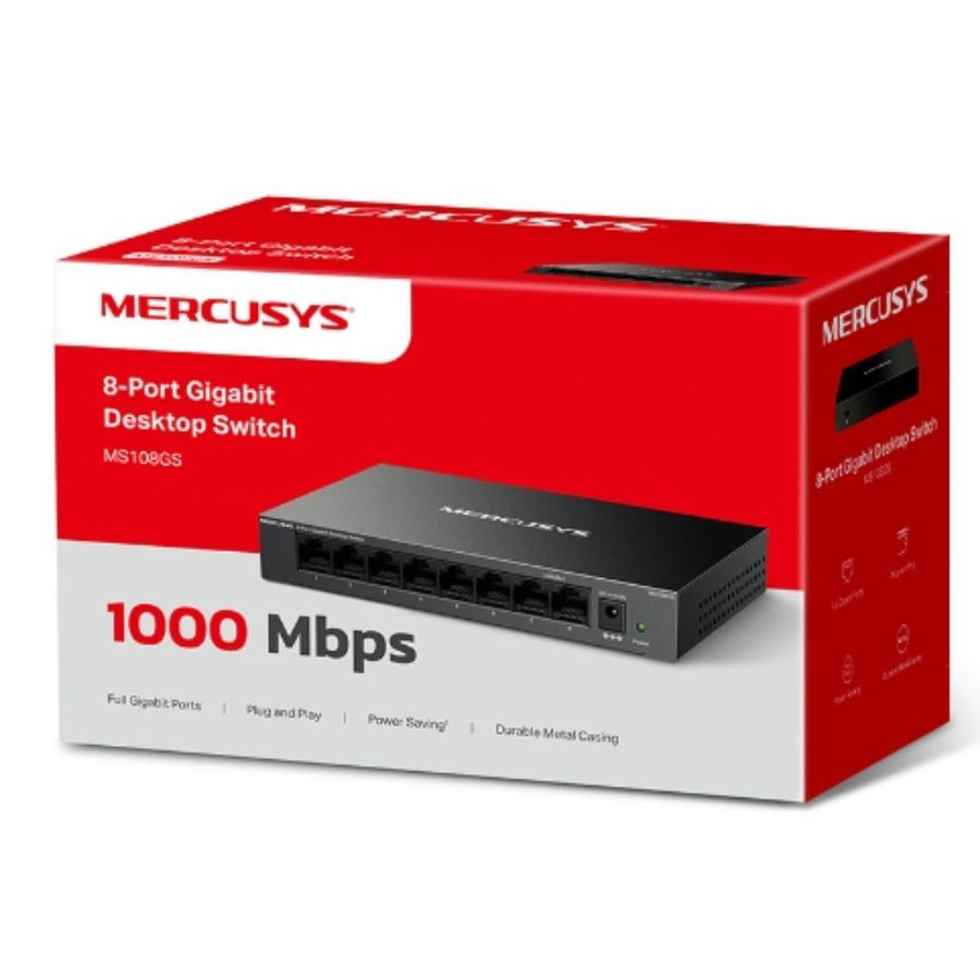 Mercusys MS108GS 8-Port Gigabit Desktop Switch, 8×10/100/1000 Mbps RJ45 port Supporting Auto-MDI/MDIX