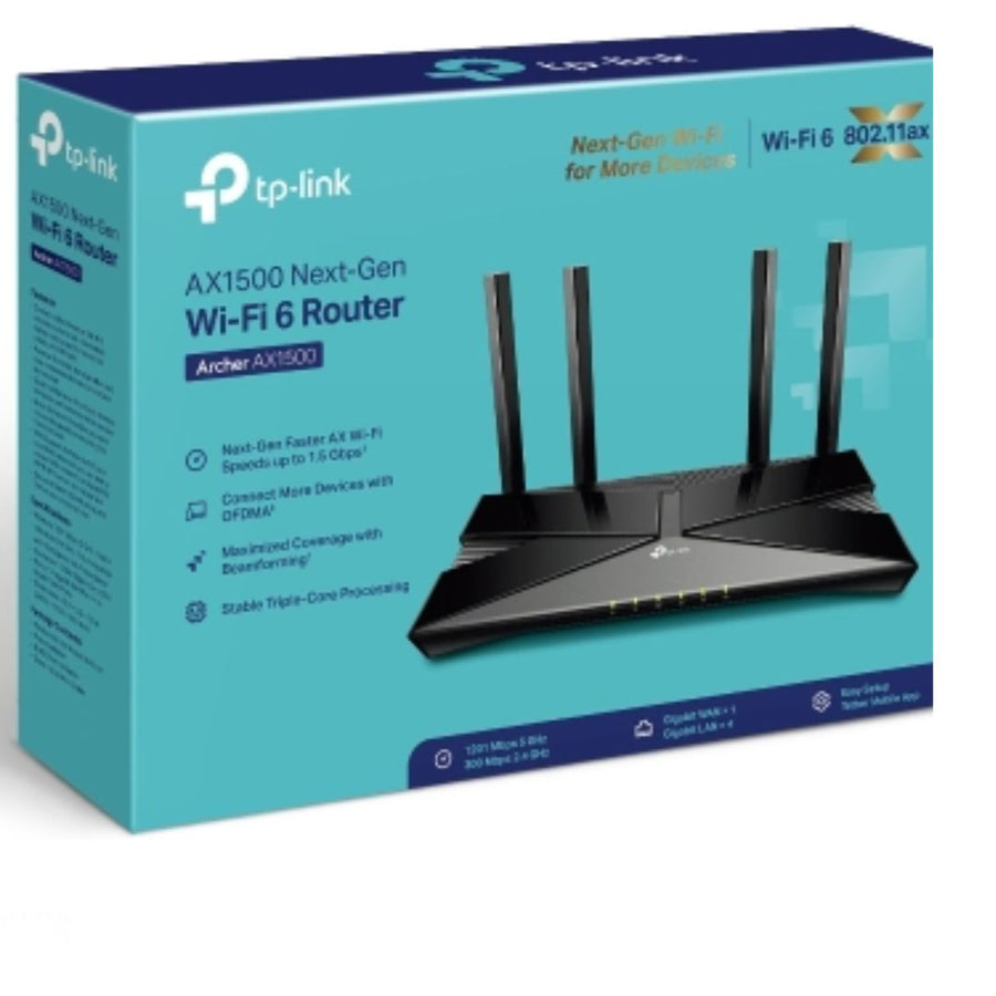 TP-Link Archer AX1500 AX1500 Wi-Fi 6 Router (802.11ax) Router 4x Gigabit Ports (WIFI6), 300 Mbps at 2.4 GHz + 1201 Mbps at 5 GHz