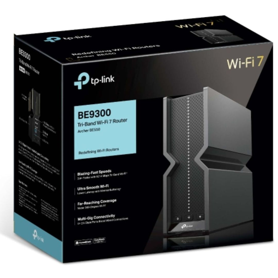 TP-Link Archer BE550 BE9300 Tri-Band Wi-Fi 7 Router (WIFI7) 574 Mbps at 2.4 GHz + 2880 Mbps at 5 GHz + 5760 Mbps at 6 , 6× Internal Antennas, 1.5 GHz