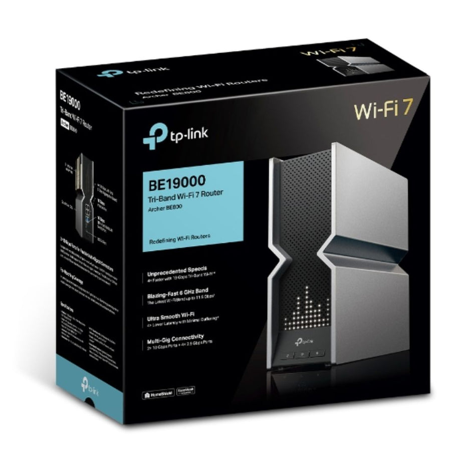 TP-Link Archer BE800 BE19000 Tri-Band Wi-Fi 7 Router (WIFI7) 1376 Mbps at 2.4 GHz + 5760 Mbps at 5 GHz + 11520 Mbps at 6 GHz, 8× Internal Antennas, Qu