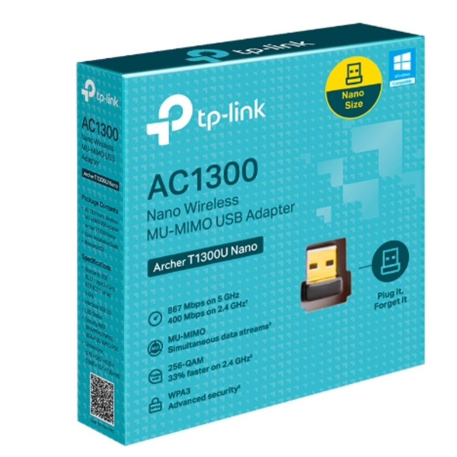 TP-Link Archer T1300U Nano AC1300 Nano Wireless MU-MIMO USB Adapter,  1201 Mbps at 5 GHz + 574 Mbps at 2.4 GHz, 5G NR 4.67Gbps/1.25Gbps, LTE support C