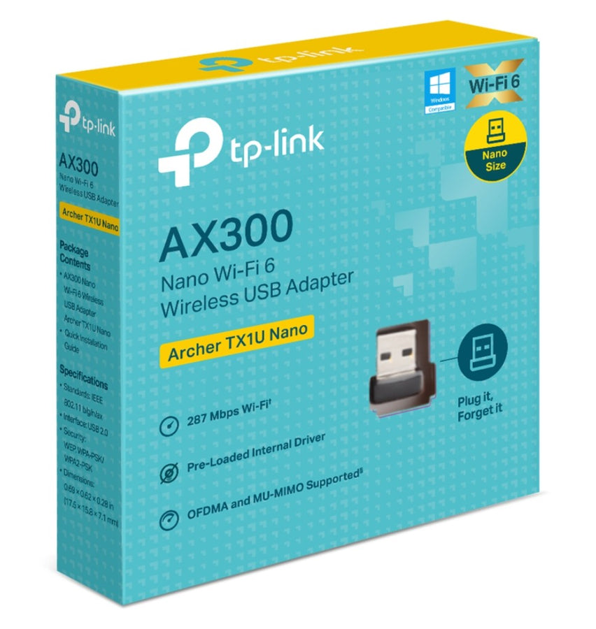 TP-Link Archer TX1U Nano AX300 Nano Wi-Fi 6 Wireless USB Adapter , 287 Mbps at 2.4 GHz ,  Internal Antennas, USB 2.0 , MU-MIMO, OFDMA