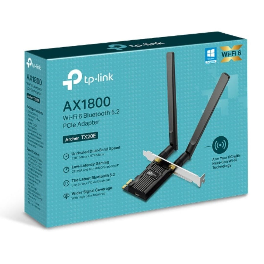 TP-Link Archer TX20E AX1800 Wi-Fi 6 Bluetooth 5.2 PCIe Adapter, 1201Mbps@5GHz, 574Mbps@2.4GHz