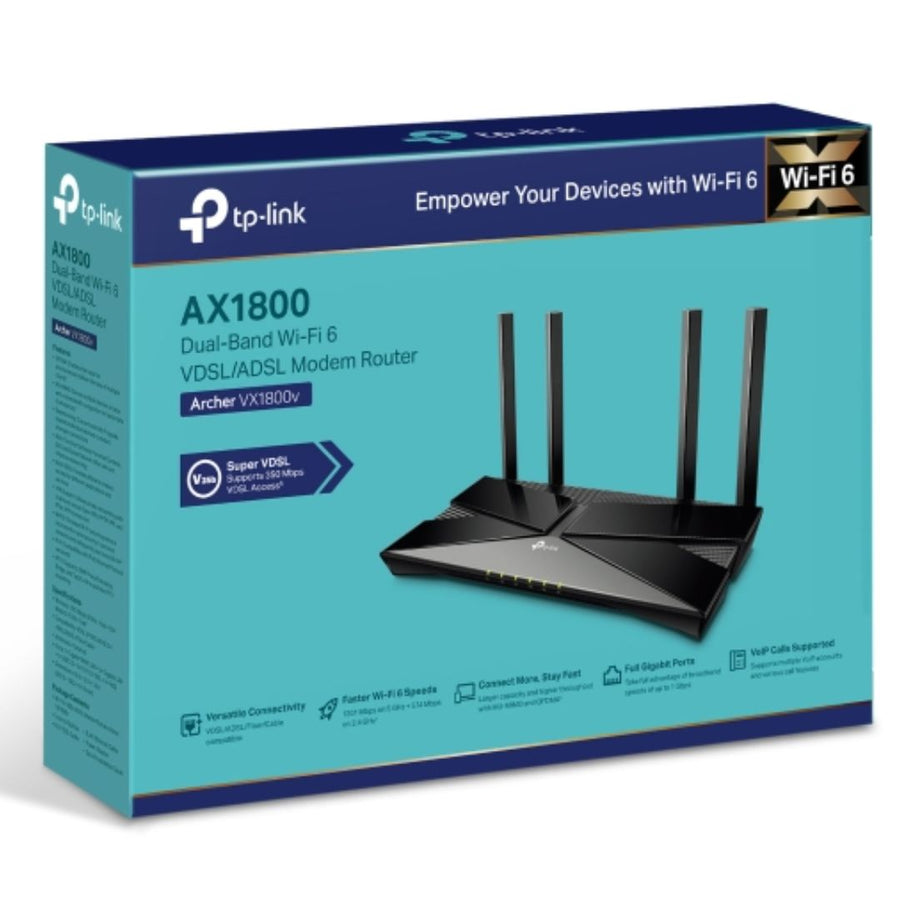 TP-Link Archer VX1800v AX1800 Dual-Band Wi-Fi 6 VDSL/ADSL Modem Router,  574 Mbps at 2.4 GHz + 1201 Mbps at 5 GHz