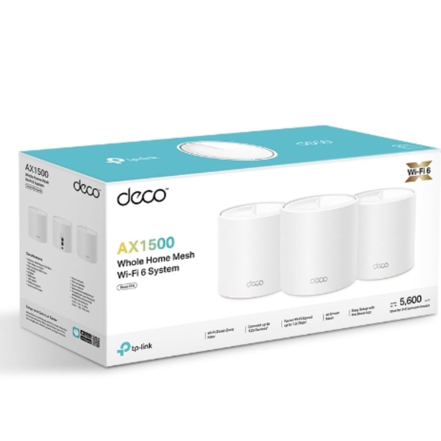 TP-Link Deco X1500(3-pack)  AX1500 Whole Home Mesh Wi-Fi 6 System, 300 Mbps at 2.4 GHz + 1201 Mbps at 5 GHz