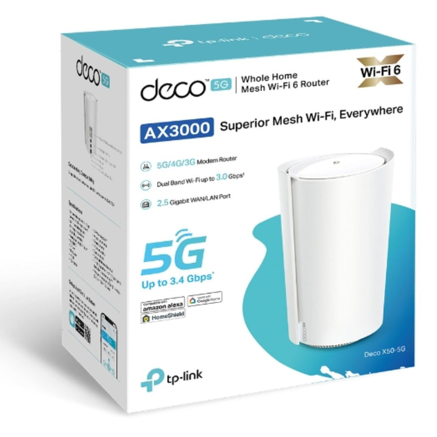 TP-Link Deco X50-5G(1-pack) 5G AX3000 Whole Home Mesh WiFi 6 Gateway, 574 Mbps at 2.4 GHz + 2402 Mbps at 5 GHz, 5G 3.4Gbps/900Mbps, 4G+ Cat19 1.6Gbps/