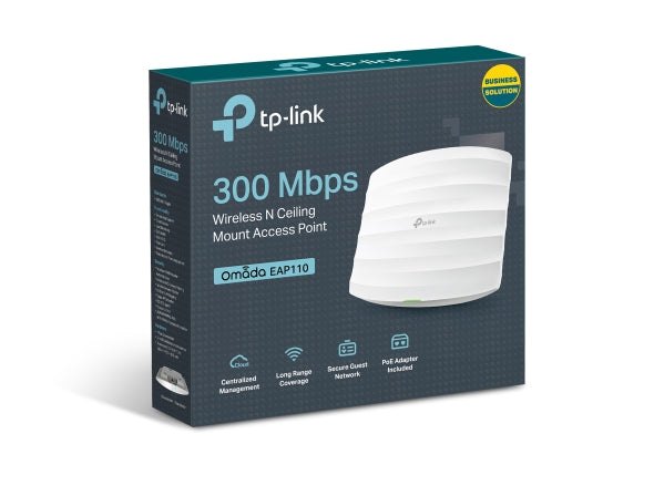 TP-Link EAP110 Omada 300Mbps Wireless N300 Ceiling Mount Access Point 1x1Gbps RJ45 PoE 1x Console Port 2x4dBi Omni Internal Antenna,Omada