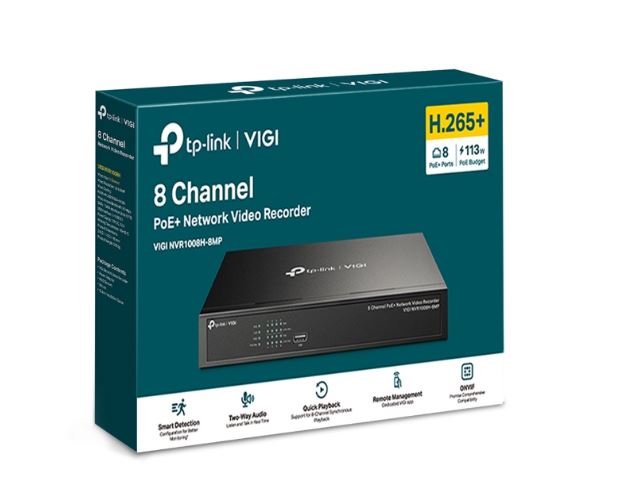 TP-Link VIGI NVR1008H-8MP 8 Channel PoE+ Network Video Recorder, 113W PoE Budget, H.265+, 4K Video Output & 16MP Decoding Capacity (HDD Not Included)