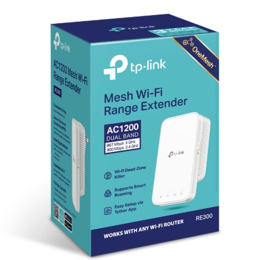 TP-Link RE300 AC1200 Mesh Wi-Fi Range Extender (OneMesh Capable) 2.4GHz@300Mbps, 5GHz@867Mbps (OneMesh)