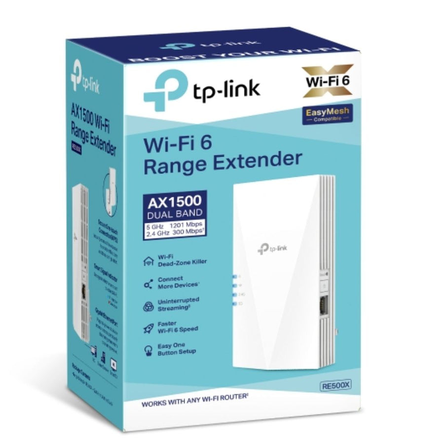 TP-Link RE500X AX1500 Wi-Fi Range Extender, WIFI6, OneMesh, Whole Home Coverage, AP Mode, Gigabit Ethernet Port