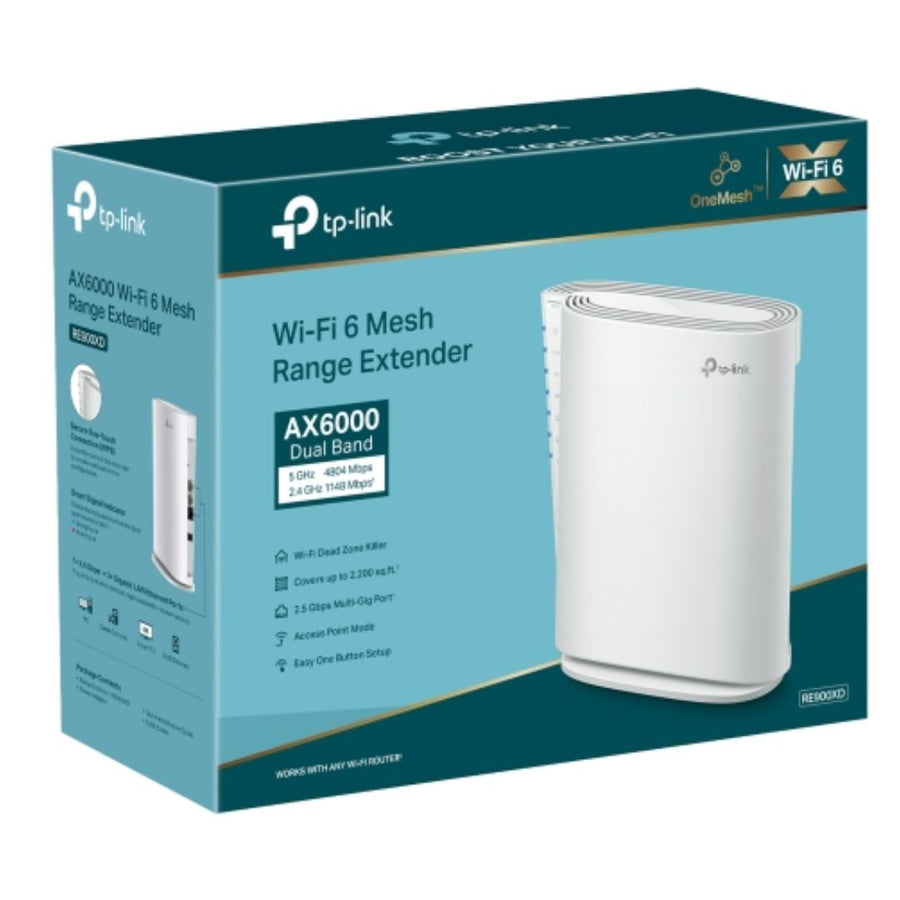 TP-Link RE900XD AX6000 Mesh Wi-Fi 6 Range Extender 1148Mbps@2.4 GHz, 4804Mbps@5 GHz,1×2.5 Gbps Multi-Gig Port+ 2× Gigabit Ports