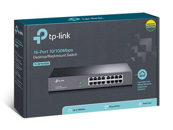 TP-Link TL-SF1016DS 16-Port 10/100Mbps Smart Switch or wall-mounting design Plug and play 3.2Gbps Switching Capacity Auto-MDI/MDIX Supports MAC(LS)