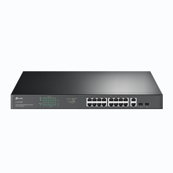 TP-Link TL-SG1218MP 18-Port Gigabit Rackmount Switch With 16 PoE+ & 2 SFP Slots, 16× Gigabit PoE+ Ports, 2× Gigabit Non-PoE Ports, 2× Combo Gigabit SF