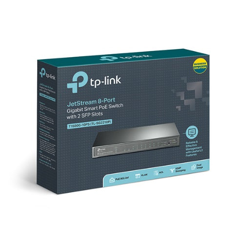 TP-Link SG2210P 8-Port Gigabit Smart PoE Switch with 2 SFP Slots L2/L3/L4 QoS and IGMP Snooping WEB/CLI Managed 53W, Fanless, Omada SDN