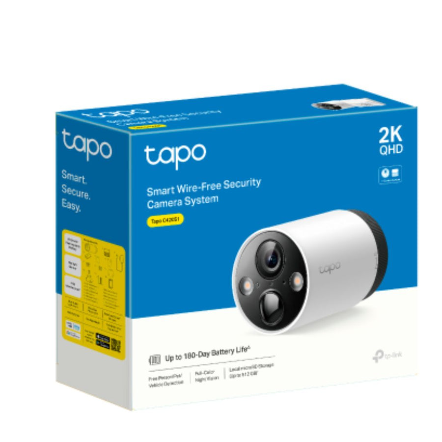 TP-Link Tapo C420S1 Smart Wire-Free Security Camera System, 1-Camera System, 2K (2560x1440) 4MP, 2.4 GHz, 5200mAh rechargeable lithium-ion battery, Su