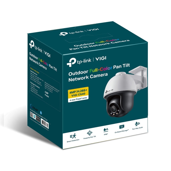 TP-Link VIGI 4MP C540(4mm) Outdoor Full-Colour Pan Tilt Network Camera, 4mm Lens, Smart Detection, 3YW