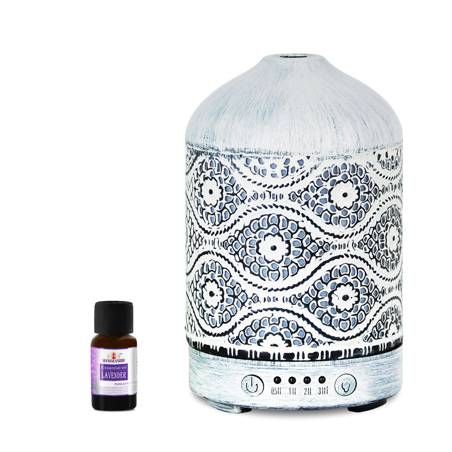 mbeat® activiva Metal Essential Oil and Aroma Diffuser-Vintage White -100ml Built-in 7 LED colour changing Auto stop misting Product weight: 0.26 kg