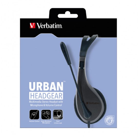 Verbatim Multimedia Headset with Microphone - 3.5mm Jack, Wide Frequency Stereo, 40mm Drivers, Comfortable Ergonomic Fit, Adjustable